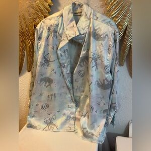 True Vintage Diane Von Furstenberg blue pink tribal button down long sleeve top